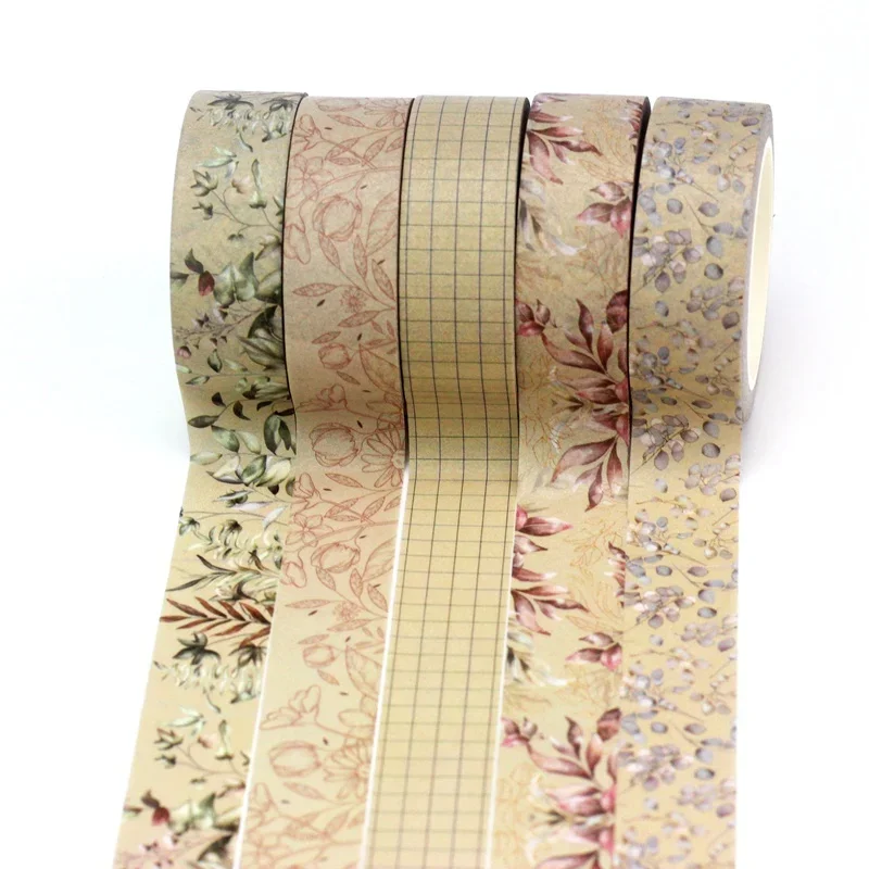 NEW 1PC 10M Decor Vintage Grid Kraft Brown Leaves Washi Tape Set for Diary Gift Wrapping Masking Tape Cute Stationery Supplies