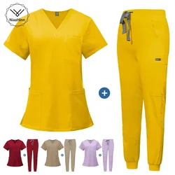 Unisex Verpleegkundige Accessoires Ziekenhuis Medische Kleding Voor Vrouwen Niaahinn Uniform Korte Mouw V-Hals Top Joggingbroek Pak Soft