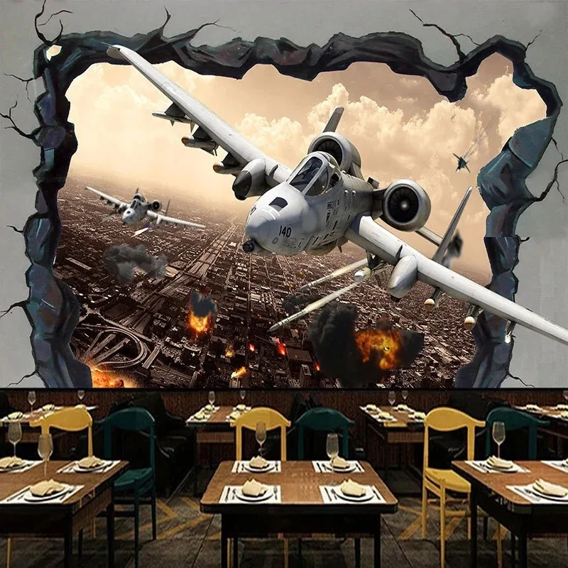 Custom Mural Wallpaper Creative 3D Stereo Aircraft Broken Wall Fresco Creative Boy's Bedroom Background Wall Decor Papel Tapiz