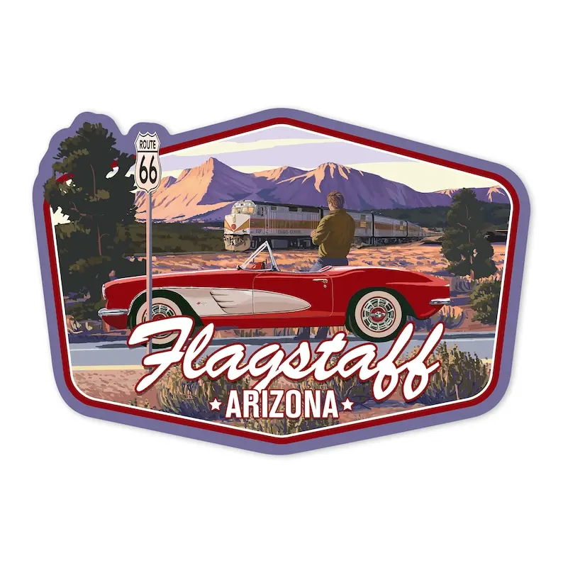 Retro Sticker,Arizona, No. 66 Sign with Classic Car, Contour , Vinyl Die Cut, Waterproof Outdoor  Reflective Sunscreen Decor