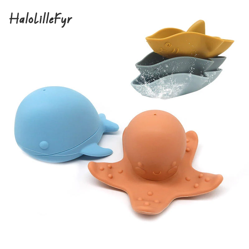 Baby Silicone Bath Toys Set for Toddlers Floating Water Play Children\'s Whale Spray Water Beach Toy Infant Kids Shower Gifts