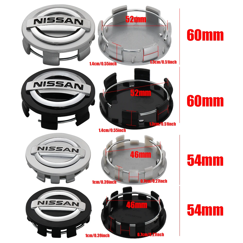 4 pçs 54/60mm centro da roda do carro hub caps jantes capa logotipo para nissan x-trail qashqai nota juke sentra patrulha folha tiida acessórios