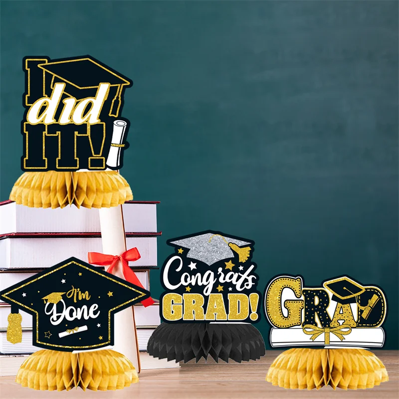 9PCS Graduation Decorations Class Of 2025 Centerpieces, Congrats Grad Honeycomb Table Toppers For Graduation Party Favors
