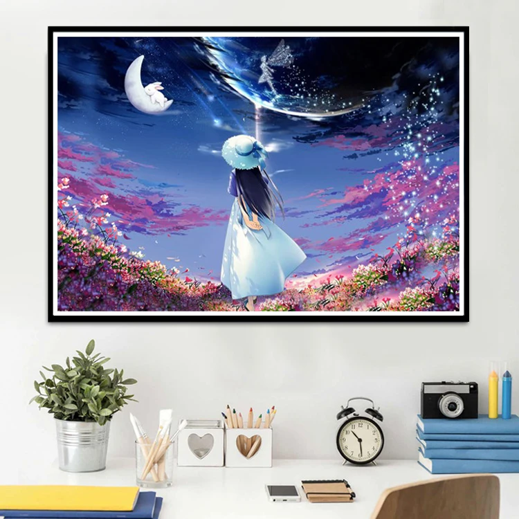 

Алмазная вышивка 5D: Картина с мультяшной девочкой для спальни и гостиной, современный простой стиль, набор для домашнего текстиля