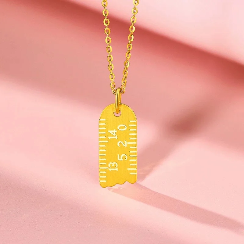 

Women's Gold Ruler Necklace, 24K Gold, AU999 | "Stability" engraving with ancient bronze motifs, subtle professional poise.