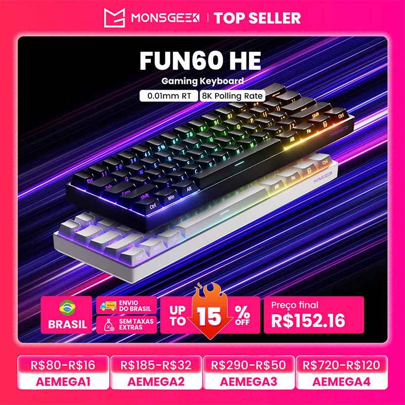 Akko monsGeek fun60 pro he teclado mecânico interruptor magnético 60% teclado para jogos gatilho rápido 0.01mm 8k teclado personalizado com fio