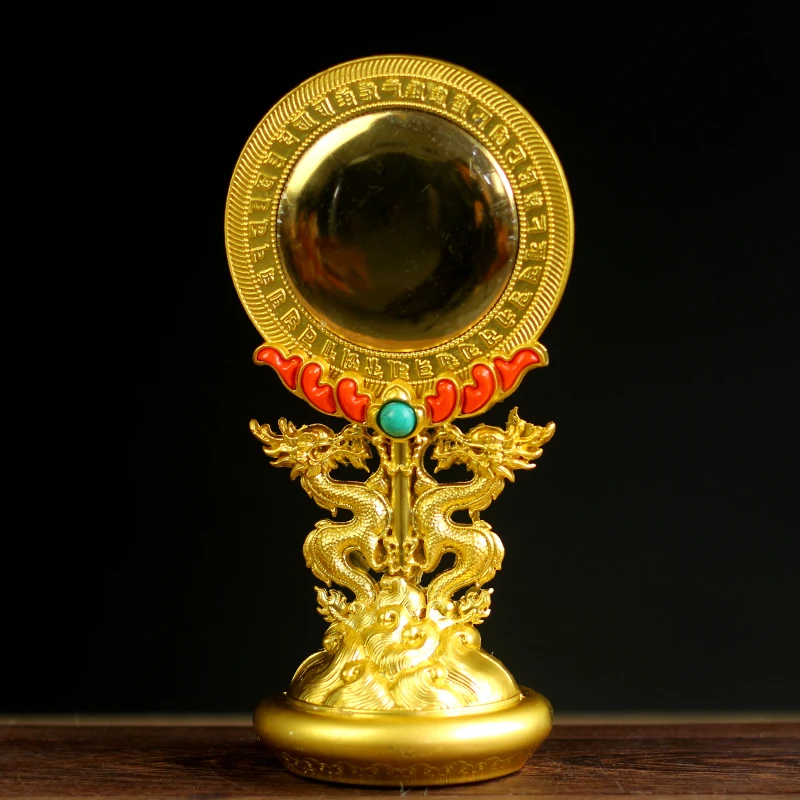 

Tantric Supply 19.3cm Double Dragon Base Plating Carving Alloy Metal Tibetan Buddhist Mirror Ritual Ornaments/Instruments