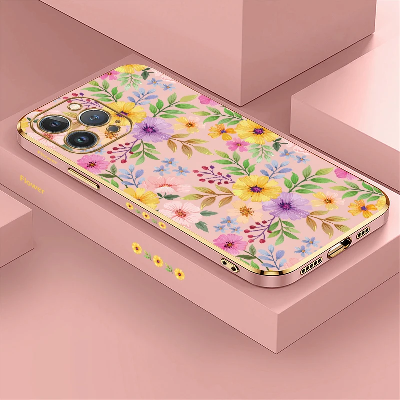 Painting Pattern Case For iPhone 15 13 14 Pro Max 12 11 Pro XS Max XR X 8 7 14 Plus SE 2022 2020 Silicone Flowers Phone Cover