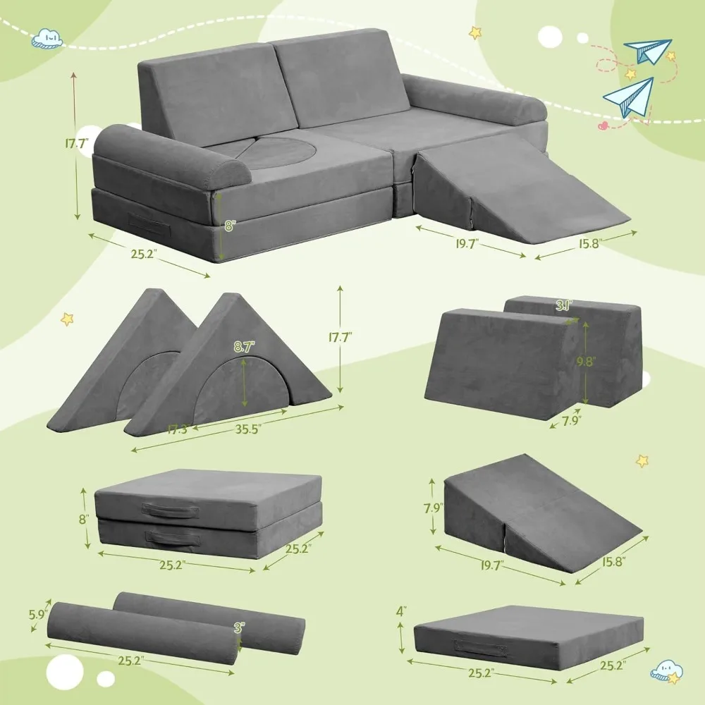 

12PCS Modular Kids Play Couch, Toddler Couch, Sectional Sofa Imaginative Furniture Play Set for Creative Kids