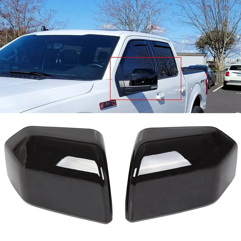 

2 Pack Car Door Rearview Mirror Cover Cap Trim Black For Ford F150 F-150 2015-2020