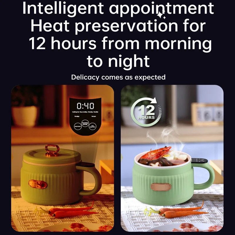휴대용 다기능 전기 밥솥 가정용 기숙사 비 스틱 시간 예약 핸들 패널 미니 전기 보일러