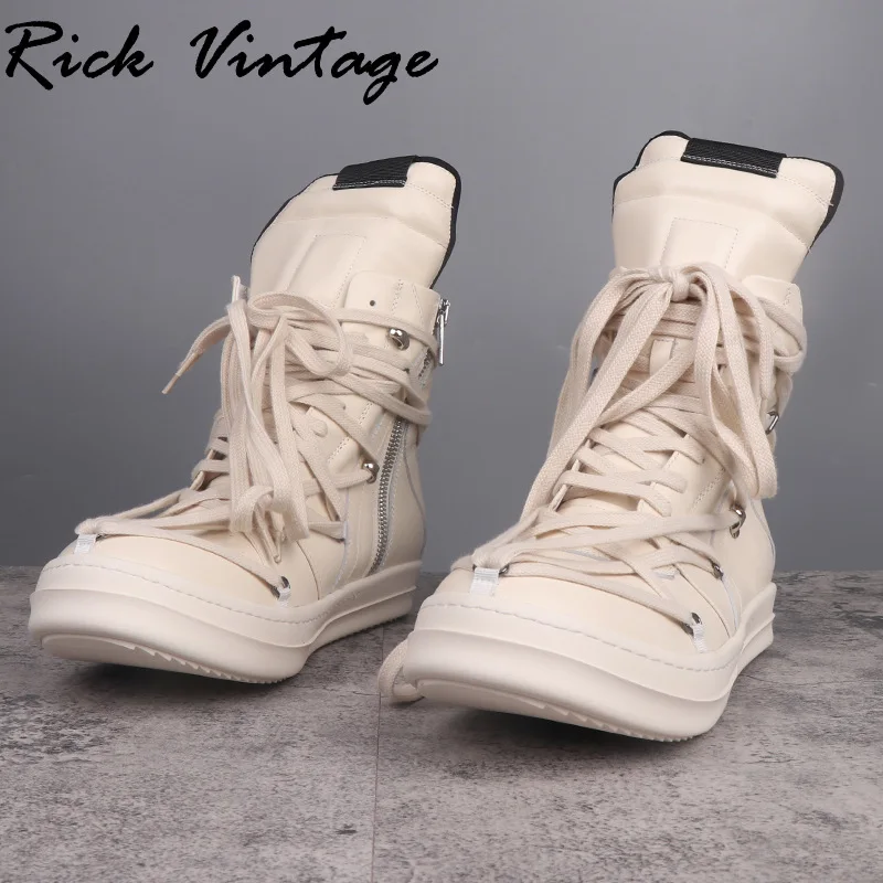 Rick Vintage klasyczne trampki z prawdziwej skóry z pentagramem dla mężczyzn z wysokim topem modne sznurowane damskie buty do kostek