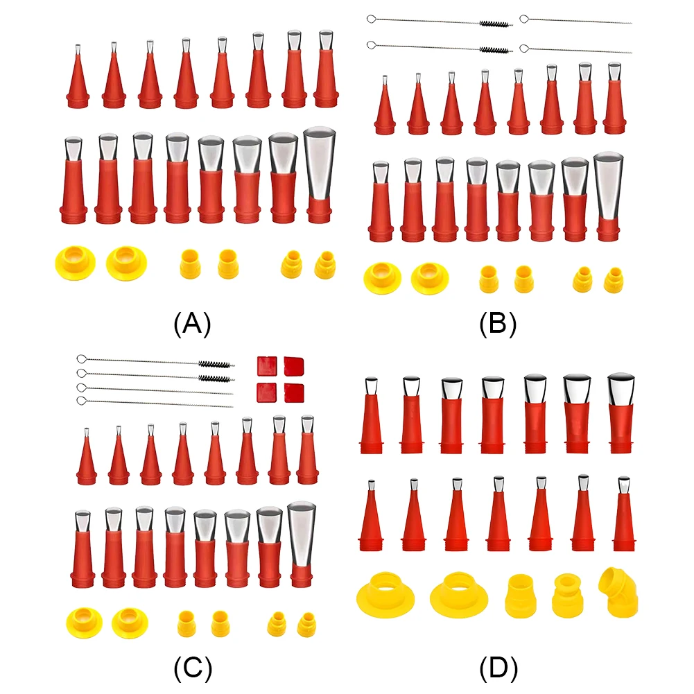 Aço inoxidável calafetagem bocal, calafetagem aplicador, acabamento ferramenta para salsicha armas, duro cola armas, 22pcs