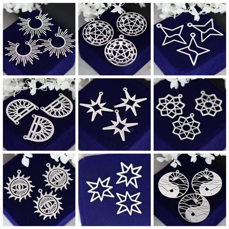 3pcs Guide Polar Star Amulet  Charms for Jewelry Making Earrings Bracelets DIY Craft Sun Octagram 316L Stainless Steel Pendant