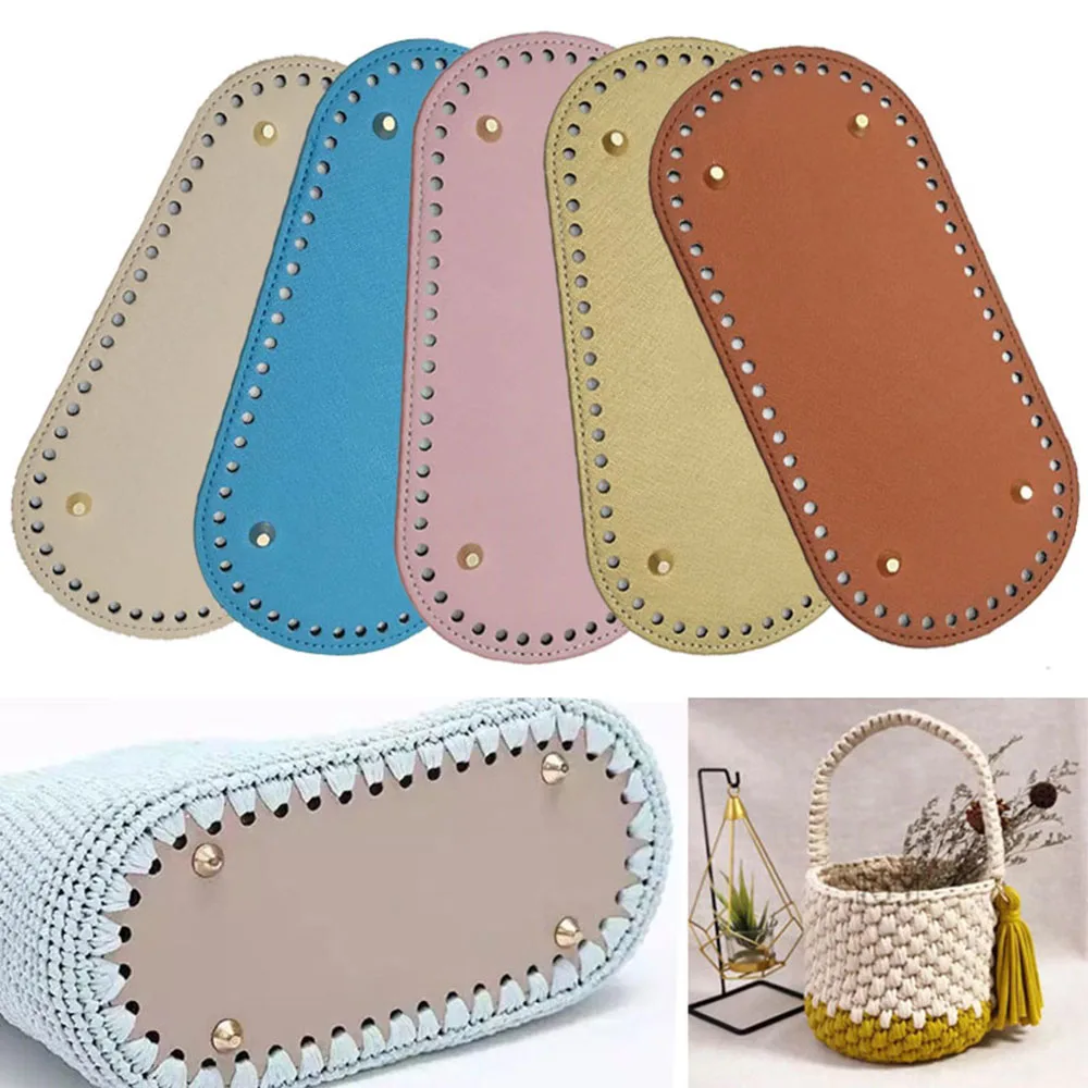 Handmade Long Oval Bottom For Knitted Bags Wear-Resistant Pu Leather Bag Base Bottom With Holes Diy Crochet Bag Accessories