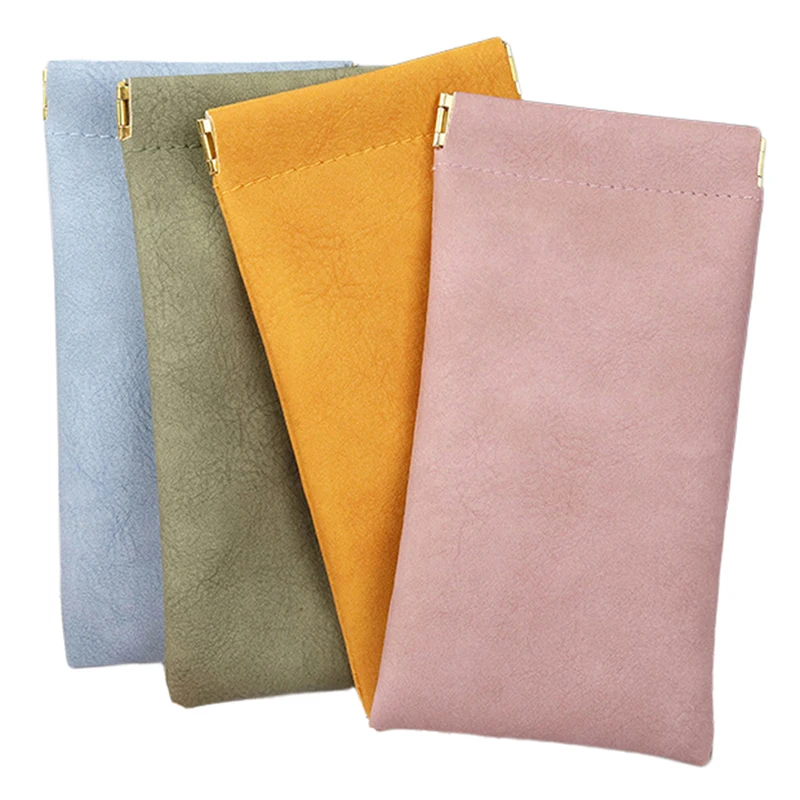 Soft PU Leather Reading Glasses Bag Cases Waterproof Solid Color Eye Glasses Data Cable Headphone Storage Bag