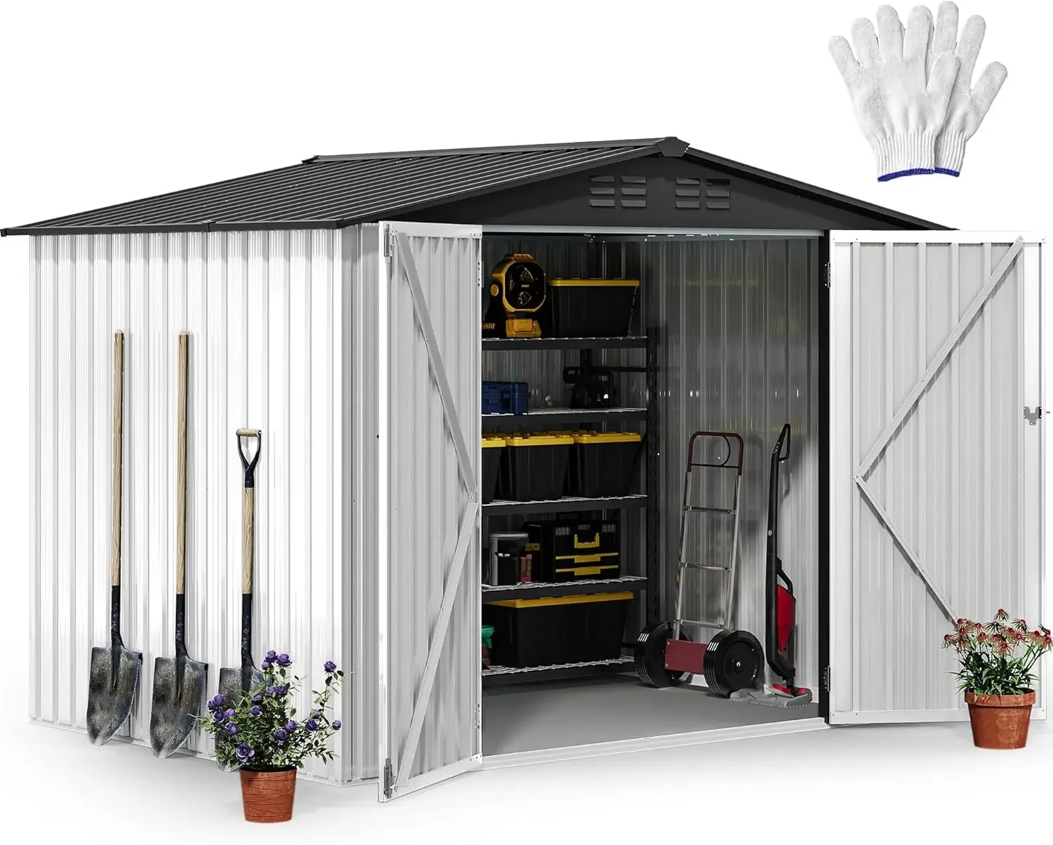 

Metal Outdoor Storage Shed Heavy Duty Storage Unit Lockable Door Vents Waterproof Ideal For Bicycles Tools Lawnmowers Backyards