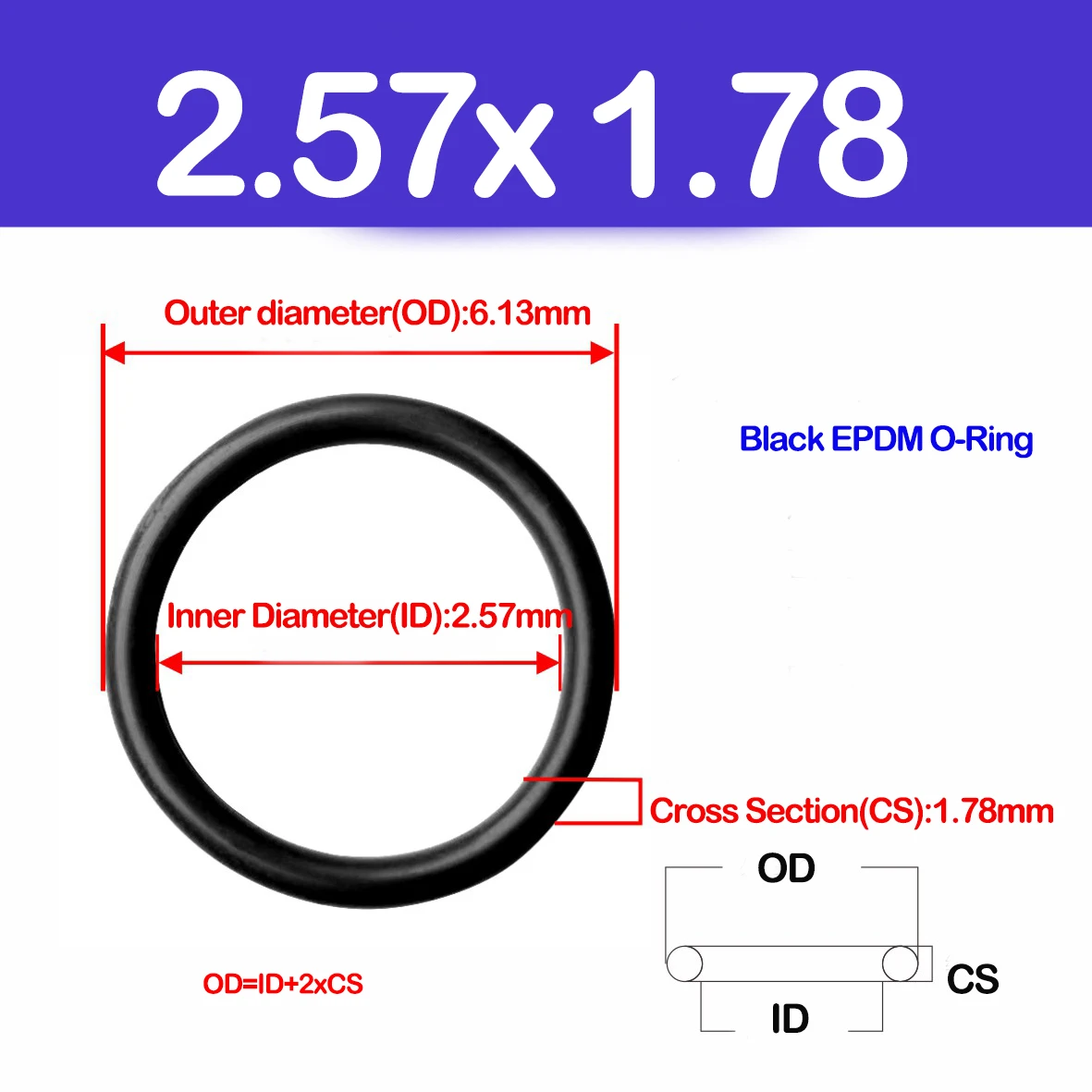 CS 1.78mm,EPDM O Rings Inner Diameter1.78-133.07mm,Acid and Alkali Resistance Water Resistance Friction Resistance,Wire Diameter