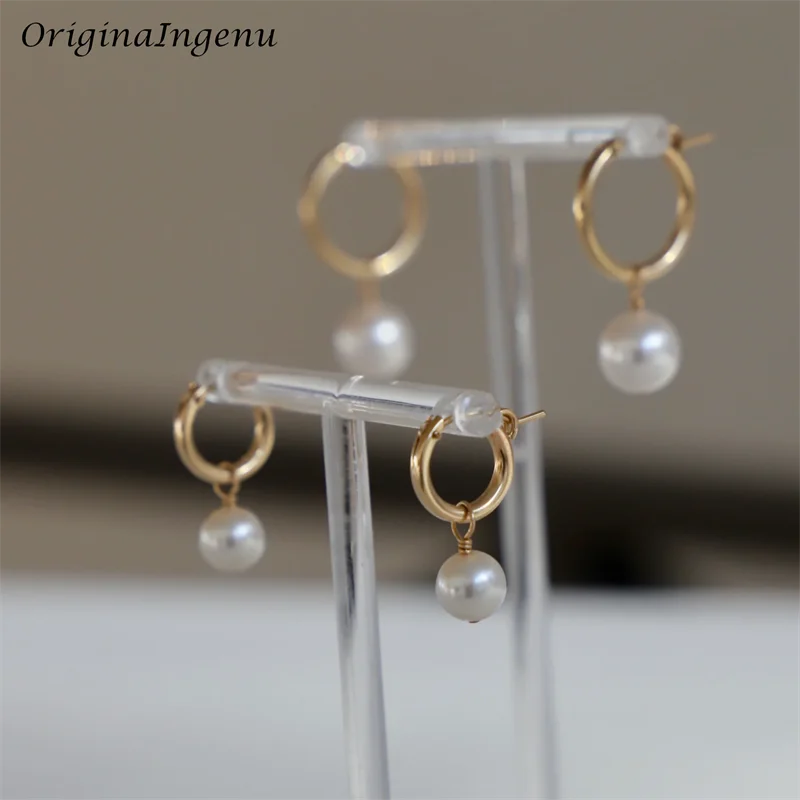 

Natural Round Pearl Earrings 14K Gold Filled Hoop Earrings Hypoallergenic Women Earrings Fine Jewelry