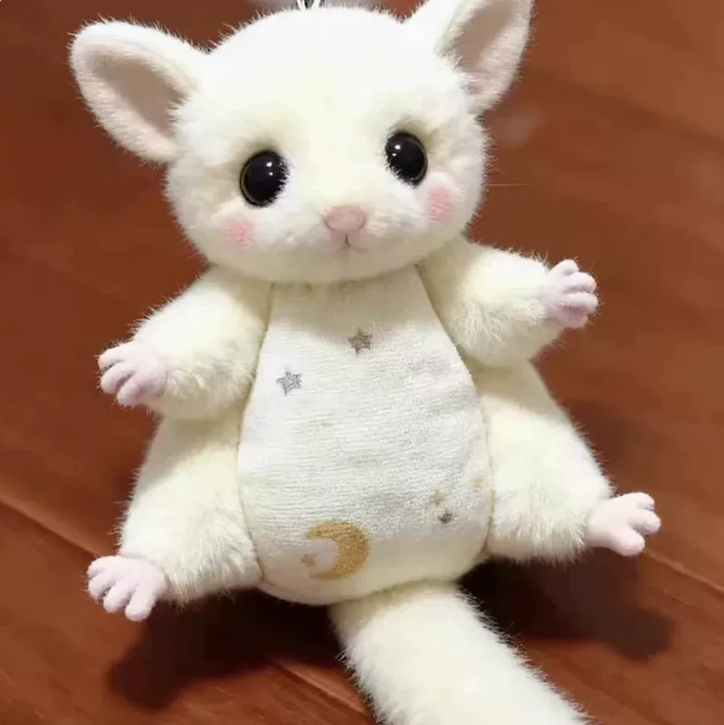 Lindo Llavero de Peluche de Petauro del Azúcar Blanco con Patrón de Luna y Estrella, Colgante de Animal de Peluche para Bolsa/Mochila, Regalo de Cumpleaños y Festividades