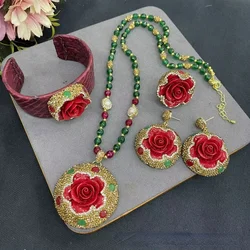 Original design red peony set with red emerald snakeskin four high-end luxury women's wedding banquet jewelry