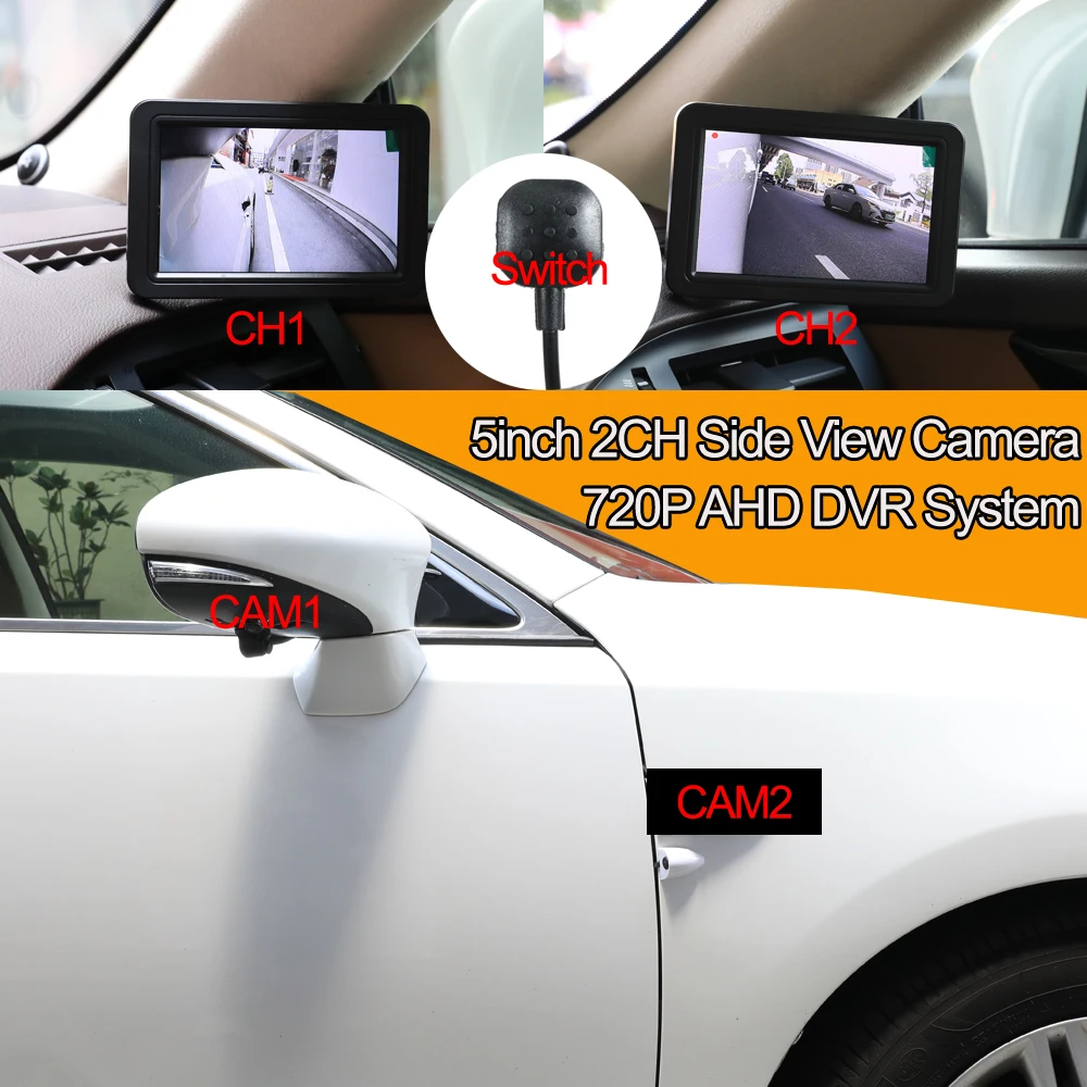 

Carsanbo 2 Left Digital Side View Cameras 720P AHD With 5 Inch Display Monitor For Car Blind Spot Visual System Night Vision