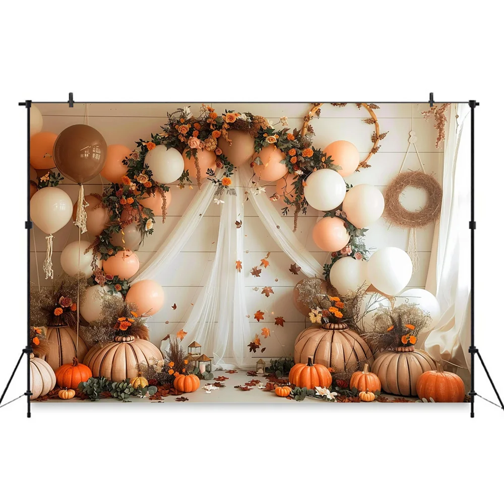 Autumn Photography Background Balloon Pumpkin Tent Balloon Decor Kids Birthday Party Backdrop Fall Family Portrait Photozone