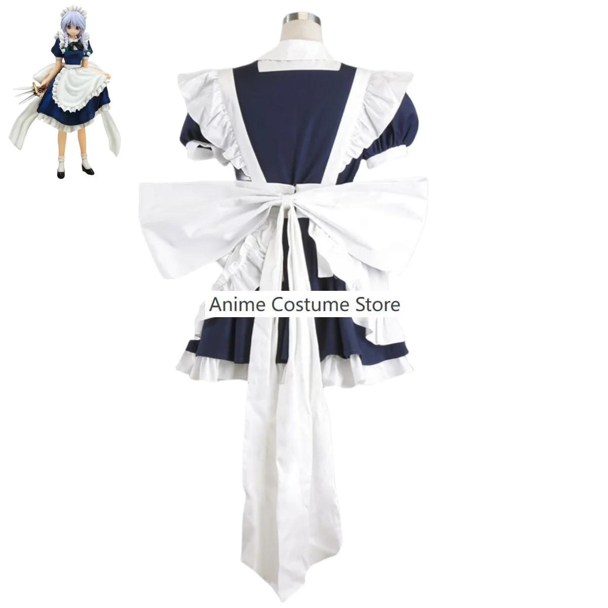 Anime TouHou Izayoi Sakuya Cosplay Fantasia com Peruca, Traje de empregada, Vestido Lolita, Vestido feminino, Sexy, Kawaii, Fato de festa de aniversário