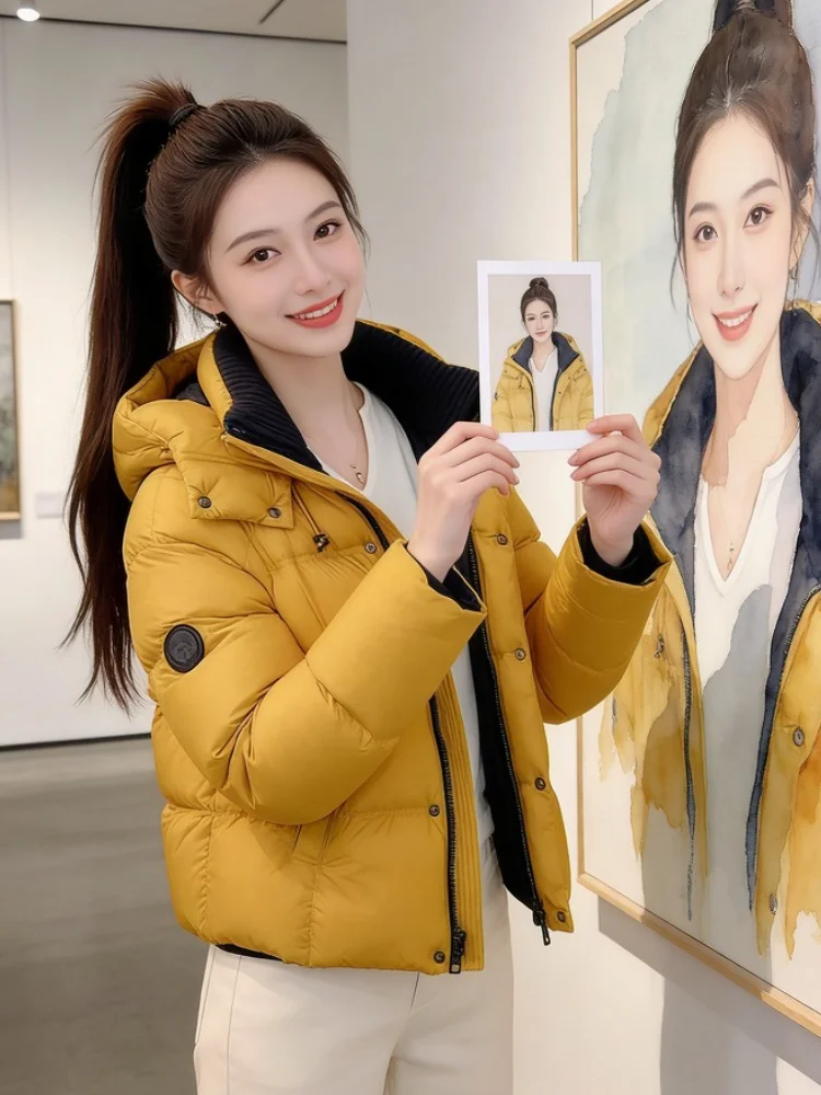 

Ультратонкое пуховое хлопковое пальто для женщин, новая зимняя модель, теплая верхняя одежда в корейском стиле, свободный крой, короткий рукав