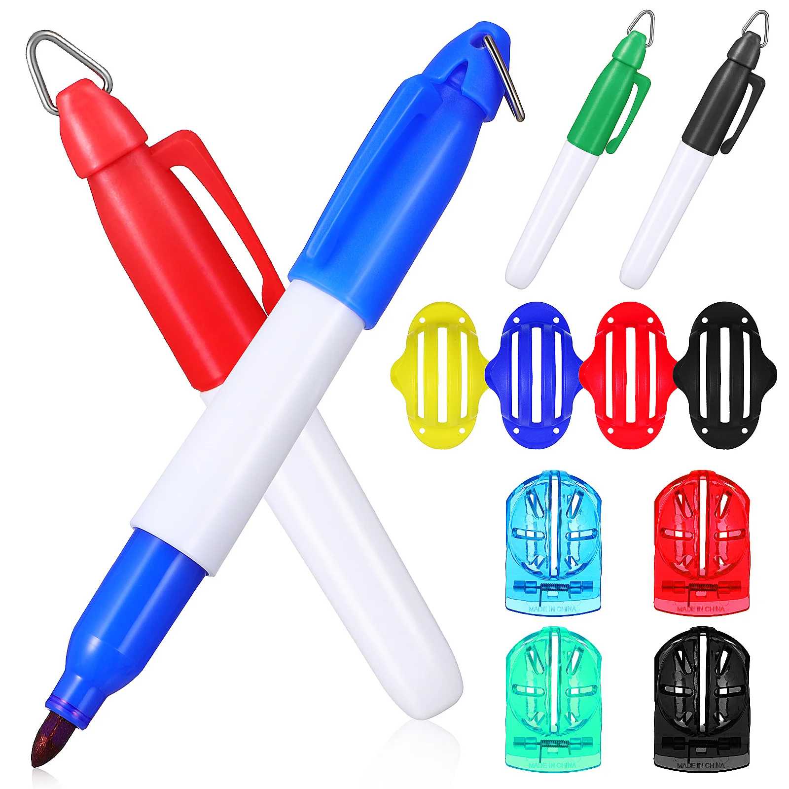 

3in1 Golf Ball Marker Set Red Blue Black Yellow Green Multi Functional Durable Plastic Lightweight Professional Golfing Supplies