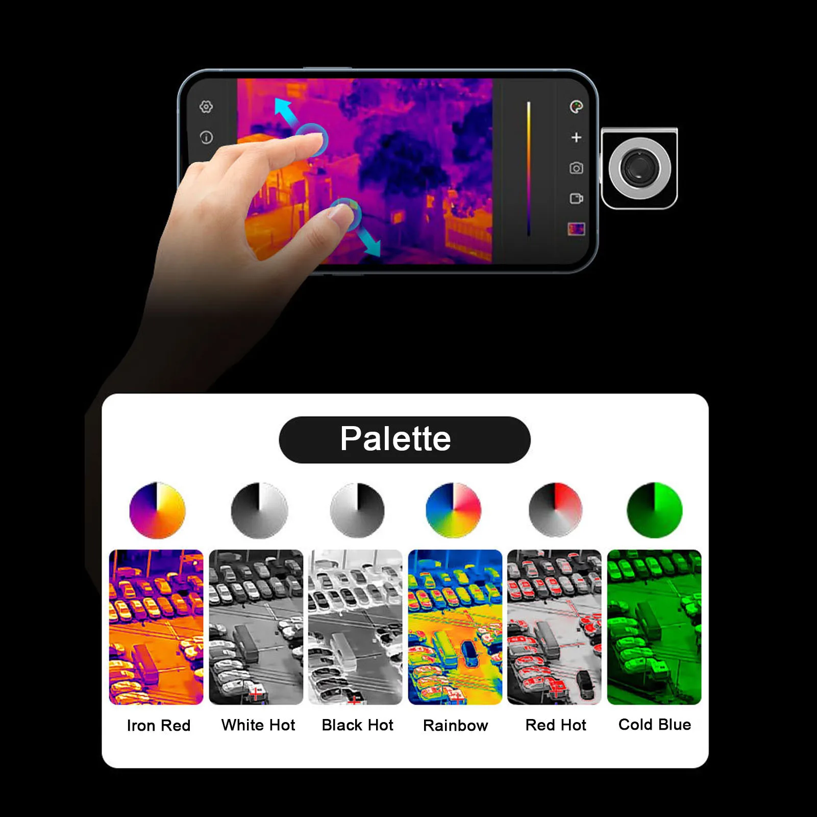 Thermal Camera 256x192 Resolution 25Hz IP54 Waterproof Portable Thermal Imager for Smartphone Thermal Imaging Camera