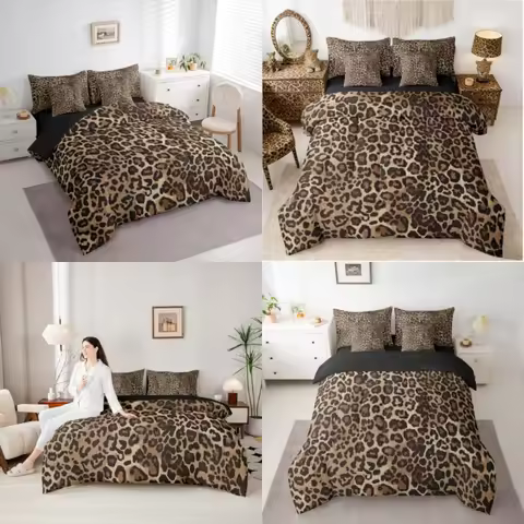 Leopard Print 7 Pcs Bedding Set Cheetah Decor Comforter Set with Sheets Geometric Modern Bed in... product image