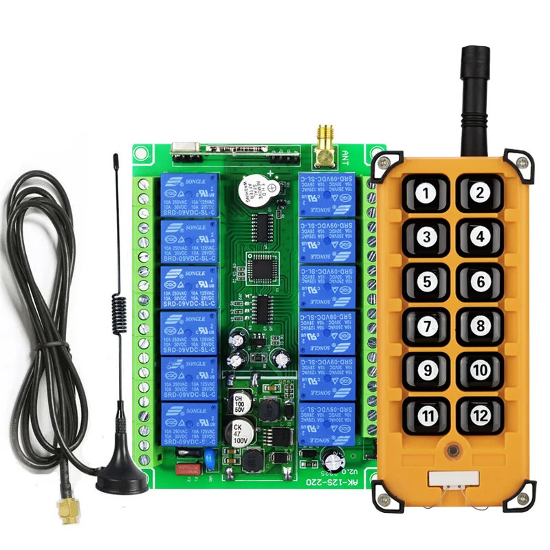 

3000m DC 12V 24V 48V 433mhz 12 channel RF Wireless Remote Control switch Industrial crane Multiple power relay transmitter