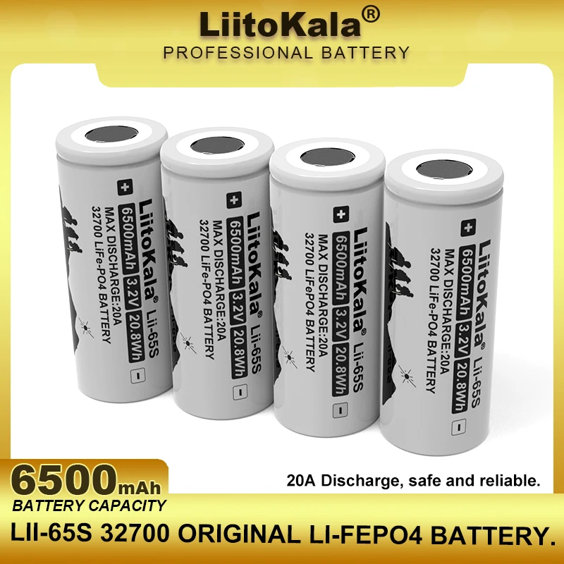 LiitoKala LII-65S 3.2V 32700 6500mAh LiFePO4 Battery 20A Continuous Discharge Maximum 55A High Power Batteries