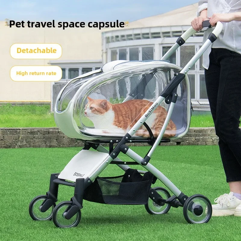 Transparent Cart Dog Transportation Cat Transparent Pet Trolley Go Out Small and Medium-sized Dog Trolley Light and Separable