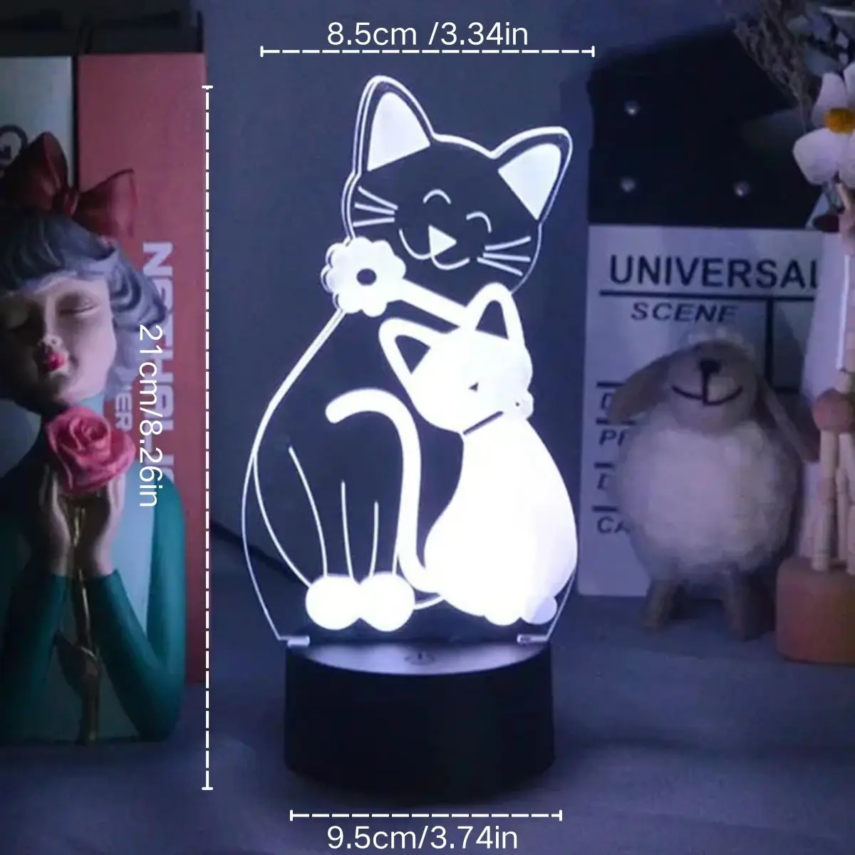 USB cat 3D night light with 7-color touch mode, color changing atmosphere, night light, bedroom decoration, gift table light