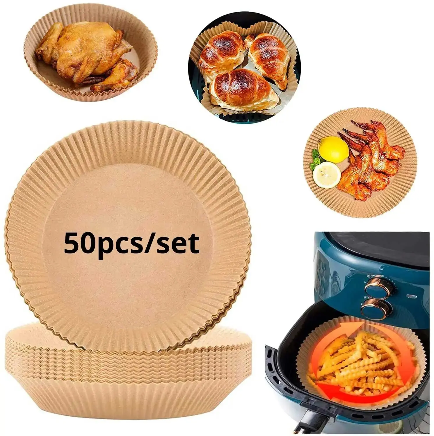 50pcs/set Disposable Air Fryer Paper Liner 23CM Oil-proof Water-proof Airfryer Disposable Cooking Paper Trays Baking Paper image 4