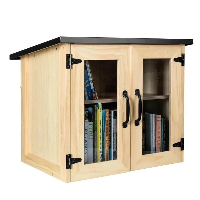 HOME.Outdoor Library Book Box - Free Literature Exchange Kit for Outside - Little Wood Cabinet for Sharing Books, Art with Your