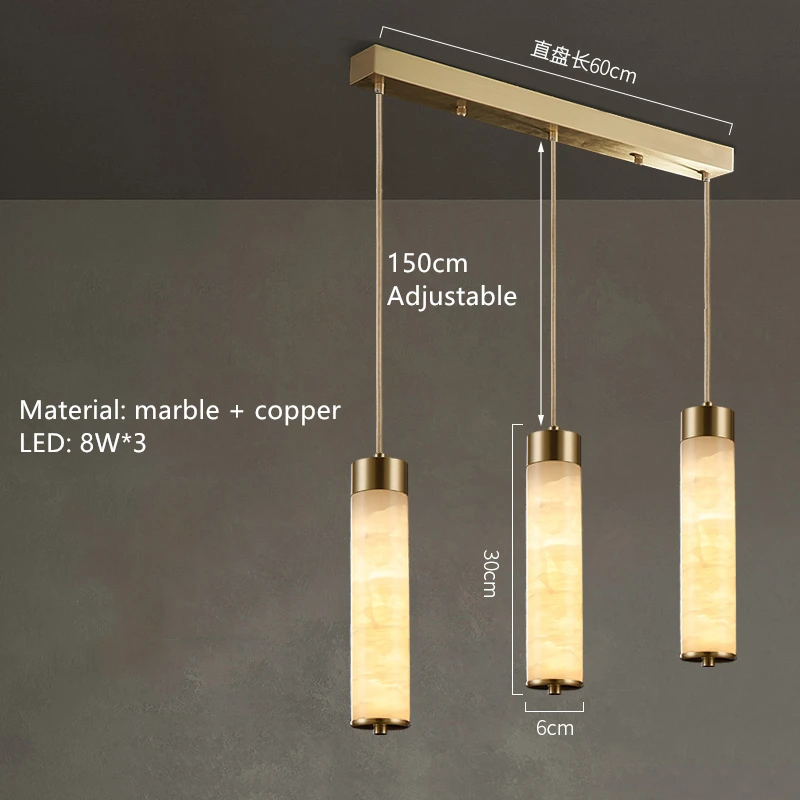 Natural Marble LED Pendant Lights Brass Bedside Bar Dining Room Kitchen Hanglamp Gold Copper Nordic Lamp Cord Adjustable image 3