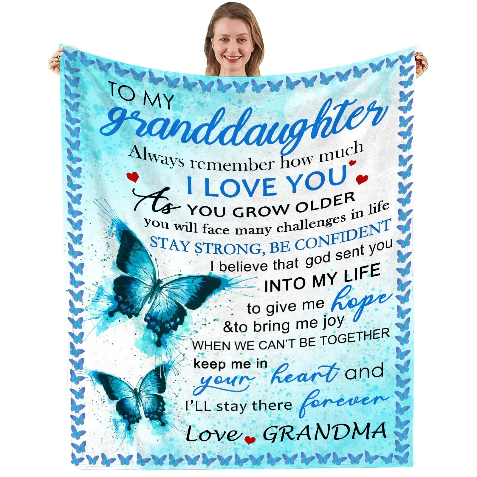 Flannel Soft Butterfly Blanket, Grandma's Gift for Granddaughter