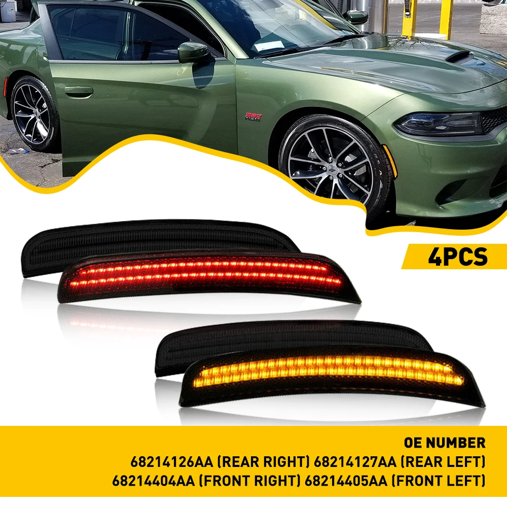 4Pcs/set For Dodge Charger 2015 2016 2017 2018 2019 2020 2021 LED Fender Light Side Marker Bulb Car Signal Side Indicator Lamp