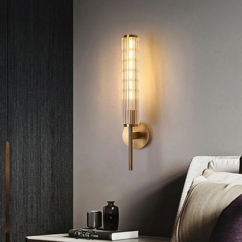 Imagem -02 - Modern Clear Glass Wall Light Gold Brass Indoor Foyer Lâmpada do Quarto E27 Bulbo Dropshipping Aisle Quarto Sconce