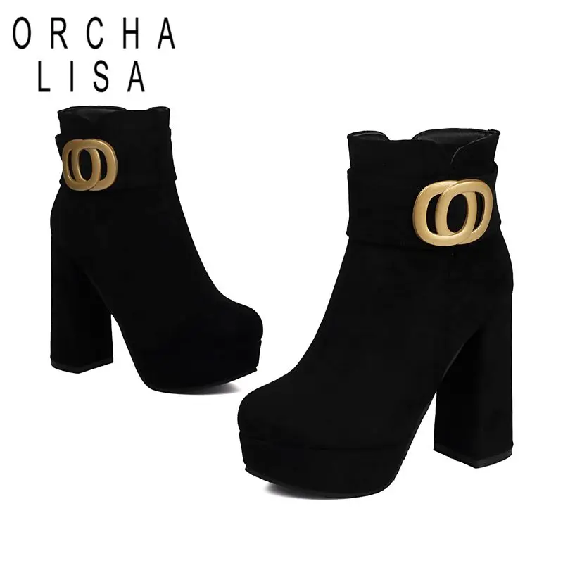 ORCHA LISA موضة 2025 مثير المرأة حذاء من الجلد جولة تو 11.5 سنتيمتر كعب مكتنز منصة سستة ديكور معدني حجم كبير 45-46 حفلة