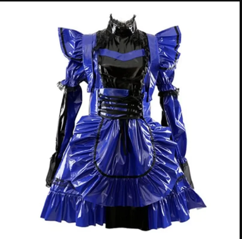 

Pink High Shoulder Bow Ribbon Bubble Sleeve PVC Maid Dress Role Play Costume Customization