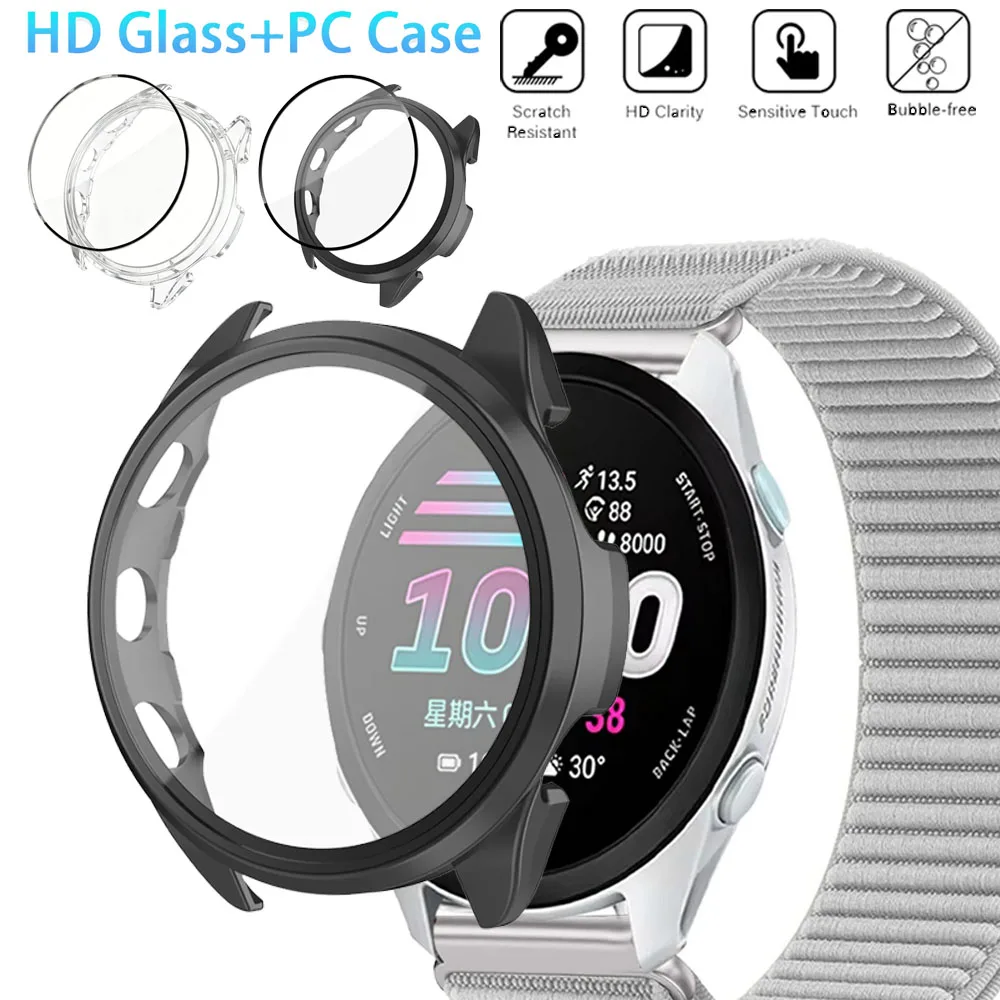 PC-Hülle für Garmin Forerunner 170/70/970/570/965/265/165, gehärtetes Glas, schützende Anti-Fall-Hülle für Garmin Venu 4/Active 6/5