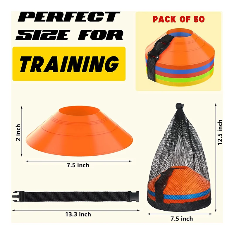 Y49A-50 แพ็คกรวยฟุตบอล เด็ก เครื่องหมายสนาม 7.5 นิ้ว สำหรับฟุตบอลบาสเก็ตบอลสเก็ต