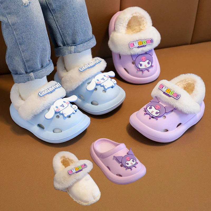 

Sanrio Cute Kuromi Children's Winter Warm Cotton Slippers Kawaii Anime Figuret Cinnamoroll My Melody Kids Girls Non-Slips Shoes