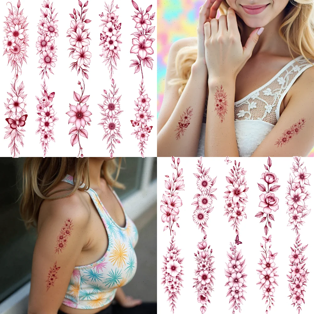

9pcs Temporary Tattoo Floral Patterns Temporary Tattoo Stickers Decorative Flowers Waterproof Long-lasting Body Stickers