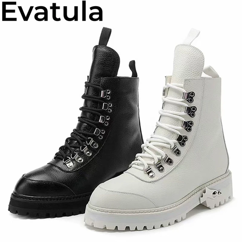 

2023 Winter Genuine Leather Lace Up Martin Boots For Women Thick Sole Warm Wool Ankle Boots Fashion Short Motorcycle Botas Mujer