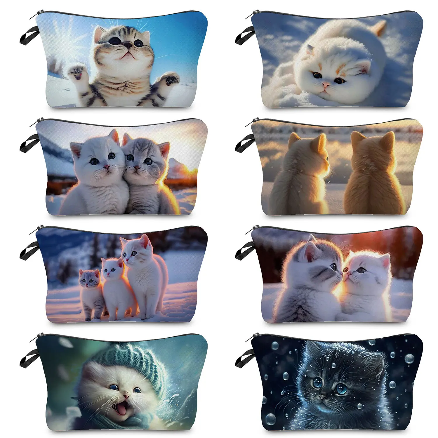 

Cartoon Animal Printed Design Cosmetic Bags Beach Travel Practical Women's Toiletry Bag Make Up Organizer Cute Snow Cat Pattern